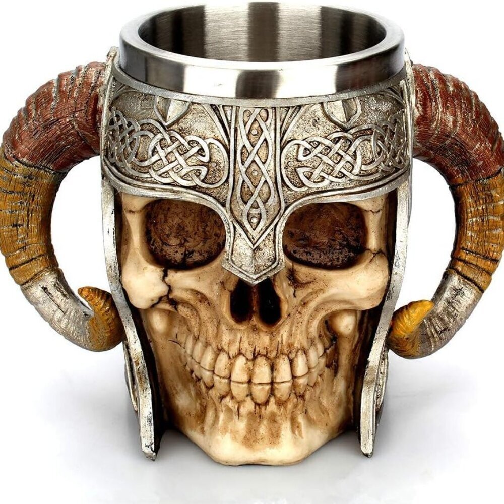 Stainless Steel Skull Mug Viking Drinking Cup Skeleton Resin Beer Stein Tankard